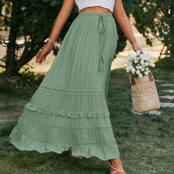 Boho Ruffle Hem Tassel Summer Maxi Skirt - Picture 10 of 10